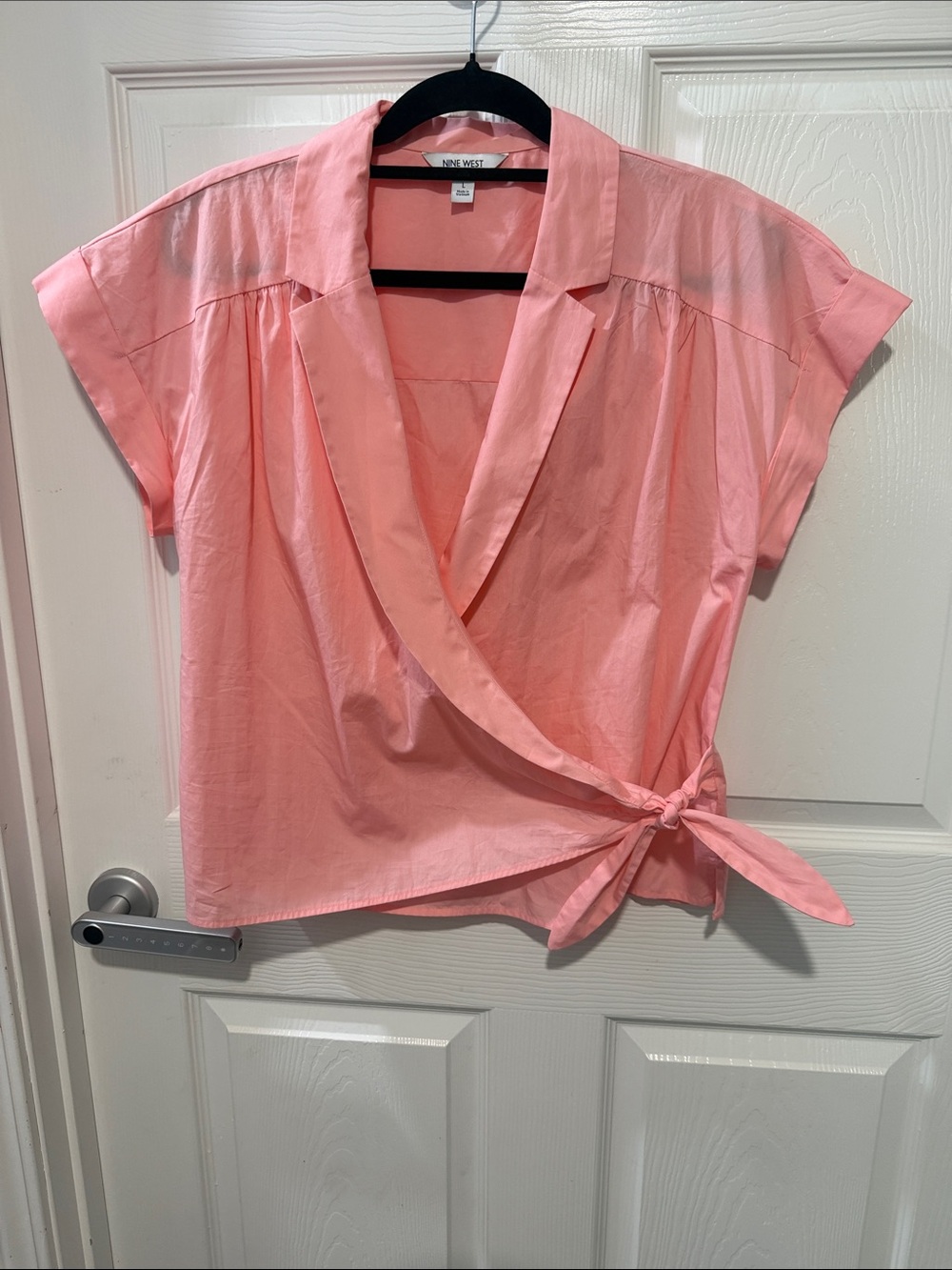 Nine West Coral Pink Short-Sleeve Wrap Blouse